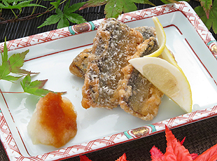 秋刀魚竜田揚げにおろしポン酢を添えて